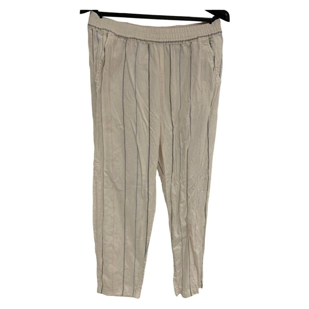 C &‎ C California 100% Linen White Red Stripe Pants Size Medium